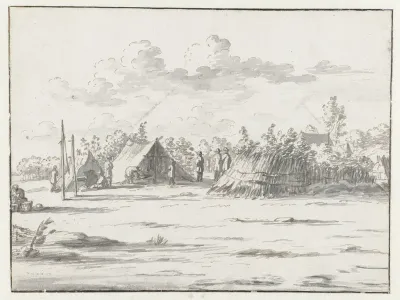 Gezicht op een kampement van het leger van Willem III bij Lembeek, Vlaams-Brabant