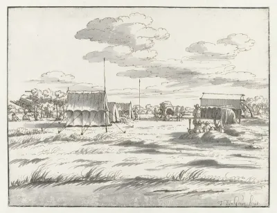 Gezicht op een kampement van het leger van Willem III bij Leuven