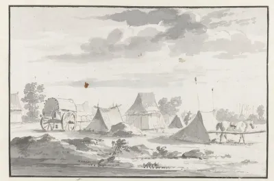 Gezicht op een kampement van het leger van Willem III nabij Leuven