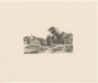 Gezicht op een kasteel en het bleken van de was