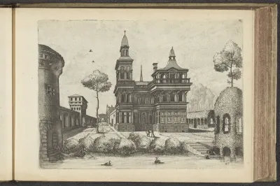 Gezicht op een kasteel en vestingmuur