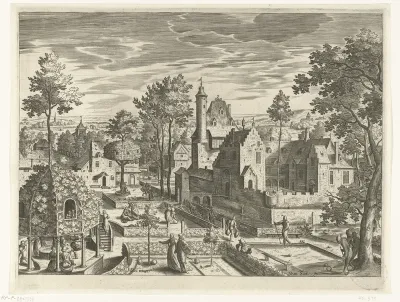 Gezicht op een kasteeltuin