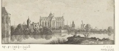 Gezicht op een kerk aan het water