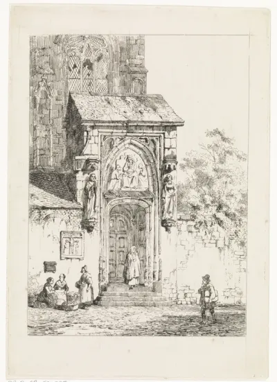 Gezicht op een kerkportaal