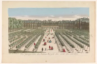Gezicht op een koninklijk paleis gezien vanaf de tuin