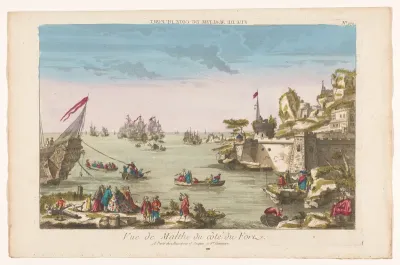Gezicht op een kust met een fort te Malta