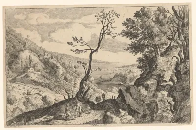 Gezicht op een kustlijn vanuit de heuvels
