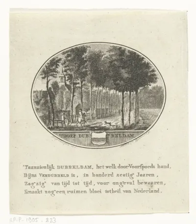 Gezicht op een laan naar het dorp Dubbeldam