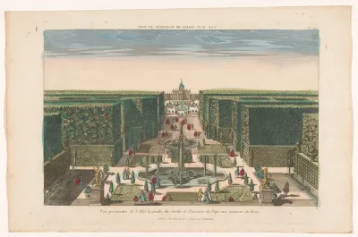 Gezicht op een laan van een tuin van de paus in de omgeving van de stad Rome