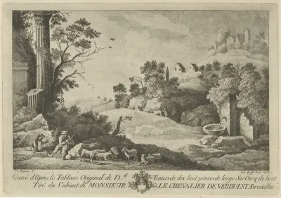 Gezicht op een landschap met herders