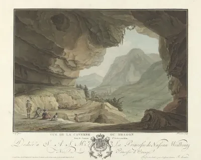 Gezicht op een landschap vanuit de Grot van de Draak