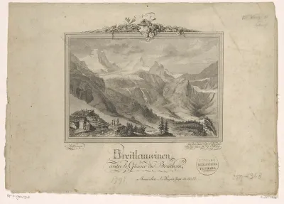 Gezicht op een lawine bij de gletscher van Breithorn