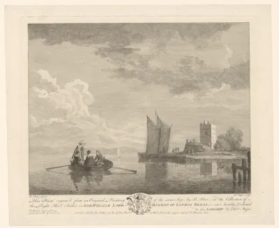 Gezicht op een meer met een roeiboot