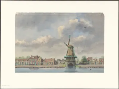 Gezicht op een molen aan de Overtoom
