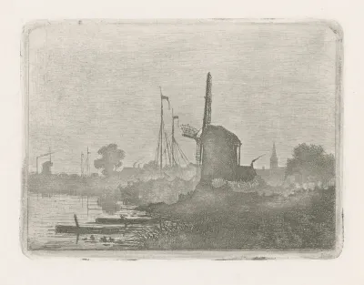 Gezicht op een molen aan het water