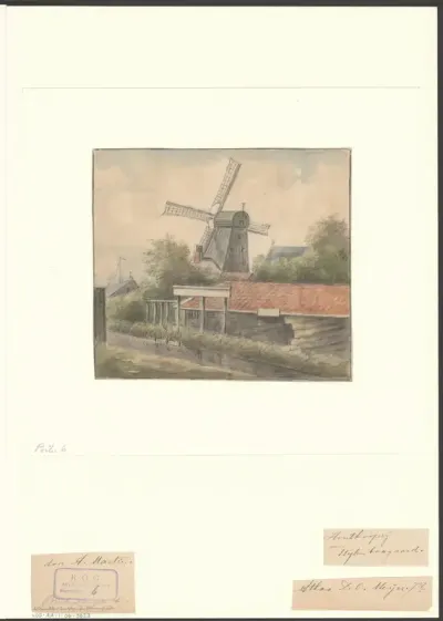 Gezicht op een molen bij houtkoperij van Uytenboogaard