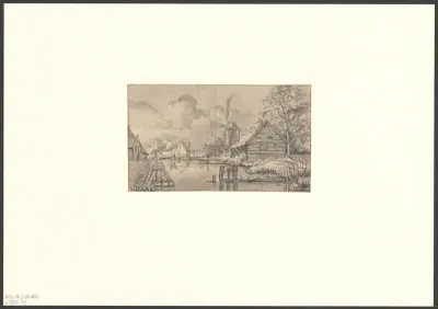 Gezicht op een molen buiten de Raampoort
