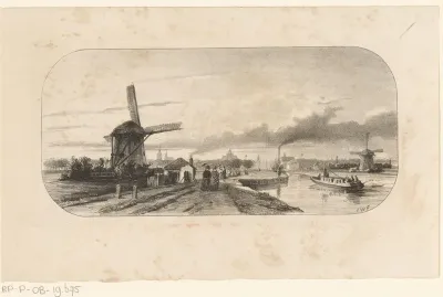 Gezicht op een molen en een vaart