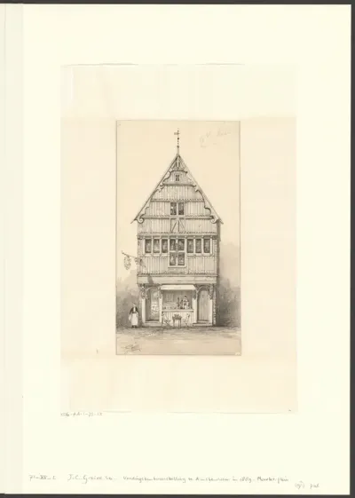 Gezicht op een oud-Hollandse taveerne gebouwd voor de tentoonstelling van Voedingsmiddelen op het Museumplein van 1887