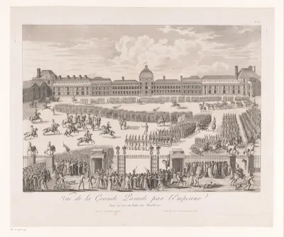 Gezicht op een parade voor het Palais des Tuileries