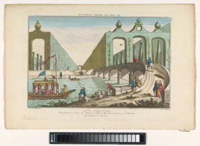 Gezicht op een park doorkruist door de rivier de Theems in de omgeving van de stad Londen