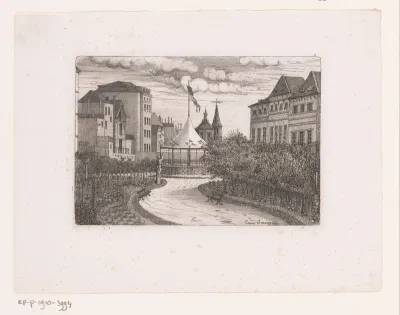 Gezicht op een park met paviljoen