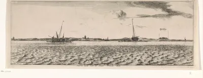 Gezicht op een posthuis aan de oever van de Maas