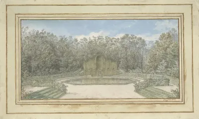 Gezicht op een prieel van latwerk in een park