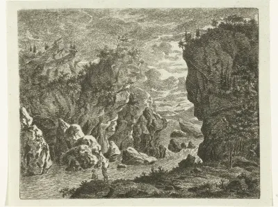 Gezicht op een ravijn in Stiermarken met twee vissers