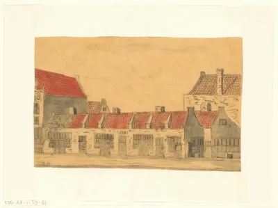 Gezicht op een rij huizen te Amsterdam