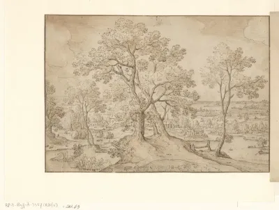 Gezicht op een rivier die langs een dorp stroomt