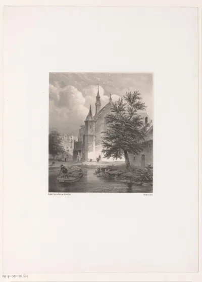 Gezicht op een rivier en een kerk