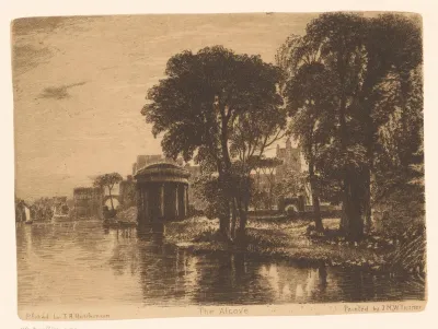Gezicht op een ronde tempel aan een rivier