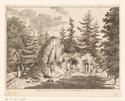 Gezicht op een ruïne in de tuin van de Vicomte de Walckiers