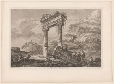 Gezicht op een ruïne in een landschap