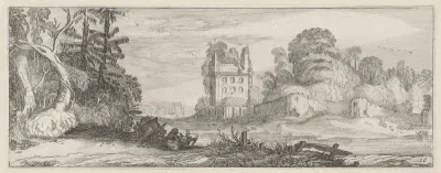 Gezicht op een ruïne van een huis bij een muur
