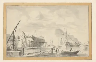 Gezicht op een scheepswerf