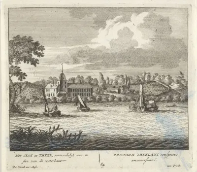 Gezicht op een slot aan rivier de Theel