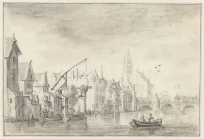Gezicht op een stad aan het water