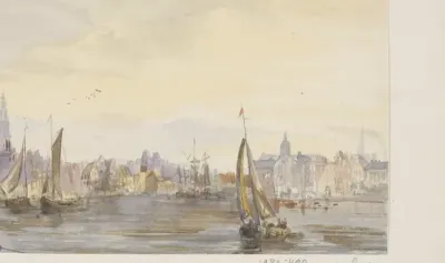 Gezicht op een stad aan het water