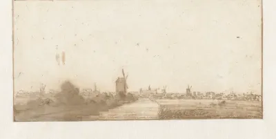 Gezicht op een stad (Leiden ?)