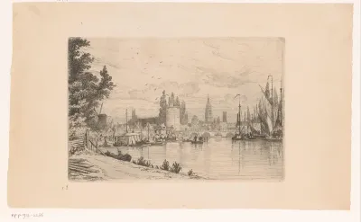 Gezicht op een stad, mogelijk Brugge