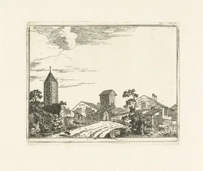 Gezicht op een stadspoort