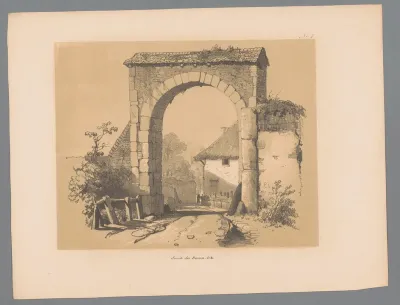 Gezicht op een stadspoort