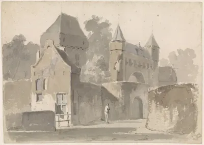 Gezicht op een stadspoort