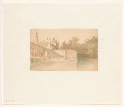 Gezicht op een stadswal met een bolwerk