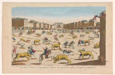 Gezicht op een stierengevecht op het Plaza Mayor te Madrid