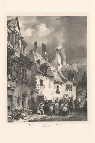 Gezicht op een straat in de buitenwijk van Besançon