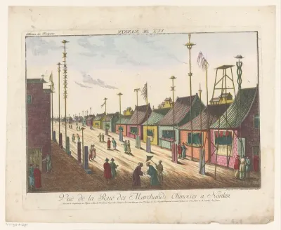 Gezicht op een straat in Nanking