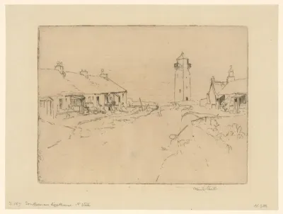 Gezicht op een straat met de Southerness Lighthouse in Schotland